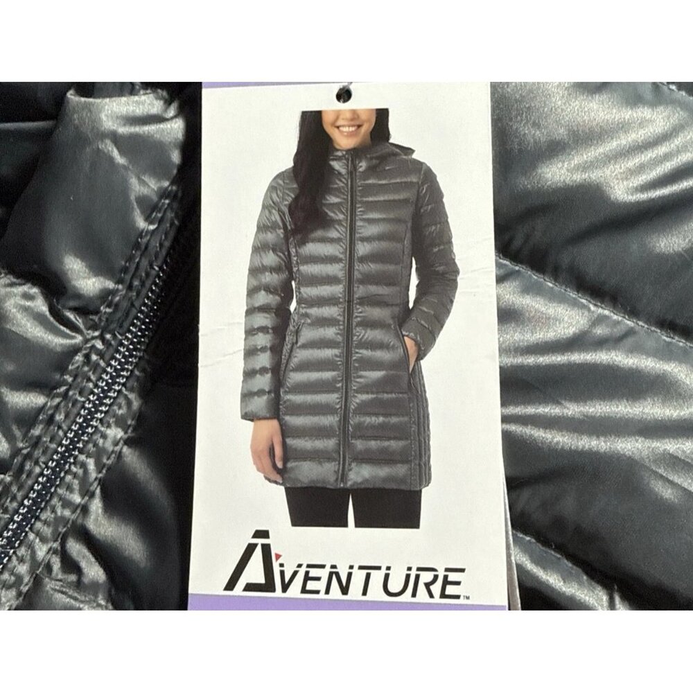 AVENTURE Womens S/M Packable Down Gray Silver Coat Knee Length